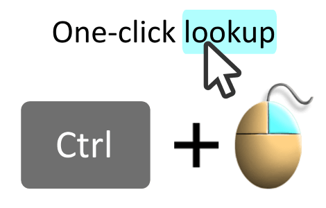 Look up using Ctrl+Right-click on a word in almost any program